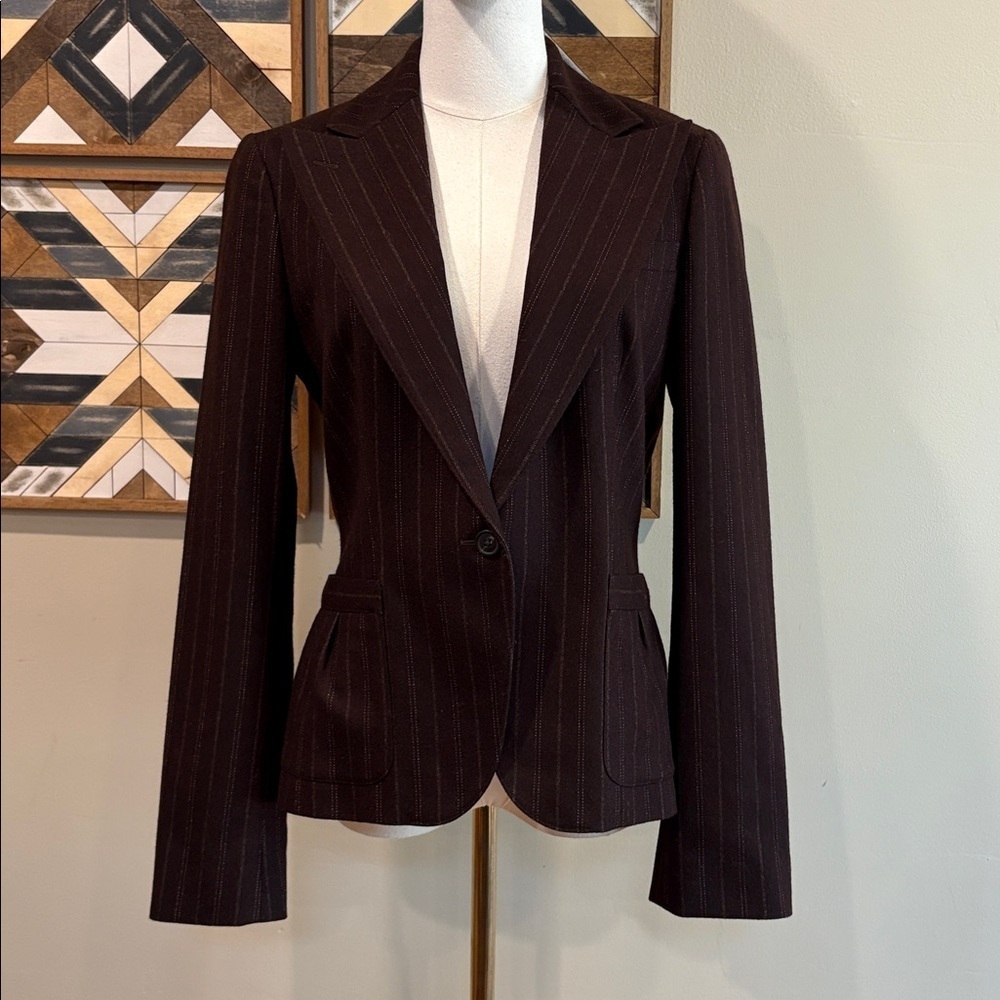 Vintage Ralph Lauren Wool Cashmere Brown Pinstripe Blazer size 8 Like New